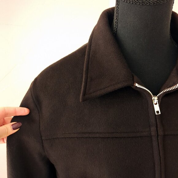 Vintage Wool Cashmere Angora Chocolate Brown Zip Mid-Weight Fall Coat Jacket - Picture 2 of 16